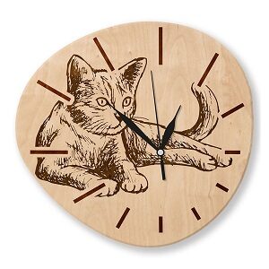 Nástěnné dřevěné hodiny - dárky pro milovníky koček