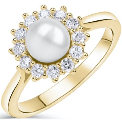 Zlatý zásnubní prsten s pravou perlou